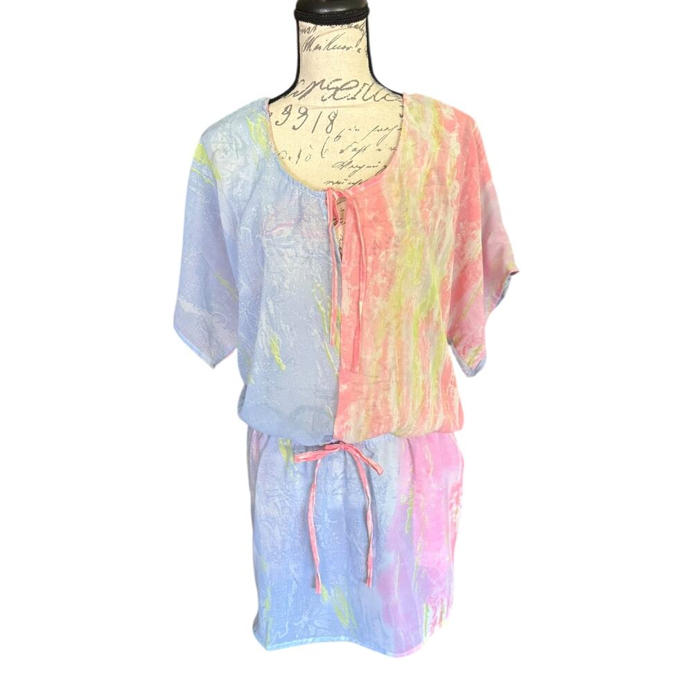 Shoreline Pink Blue Tie Dye Semi Sheer Swimsuit Cover Up Size 1X